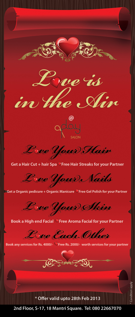 Valentine's Day Offers 2013 at Play Salon Bangalore